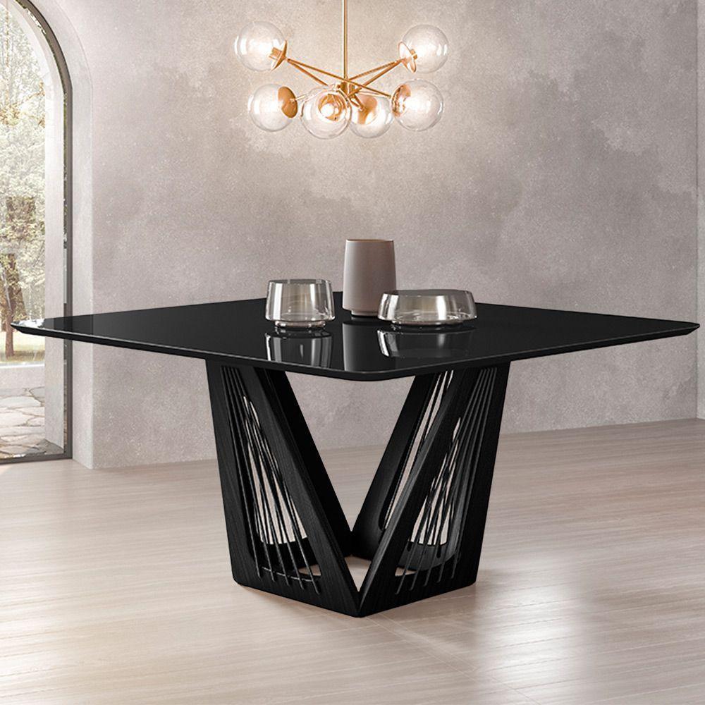 Mesa 4 Lugares 150cm Tampo Quadrado De Vidro Preto/ébano - 6
