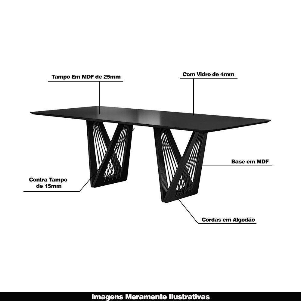 Mesa 6 Lugares 180cm Tampo De Vidro Preto/ébano - 4