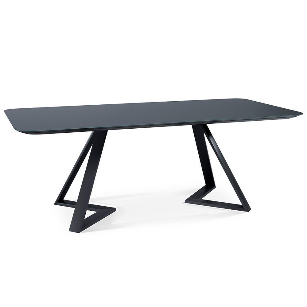 Mesa 6 Lugares 180cm Tampo De Vidro Efron Preto - 1