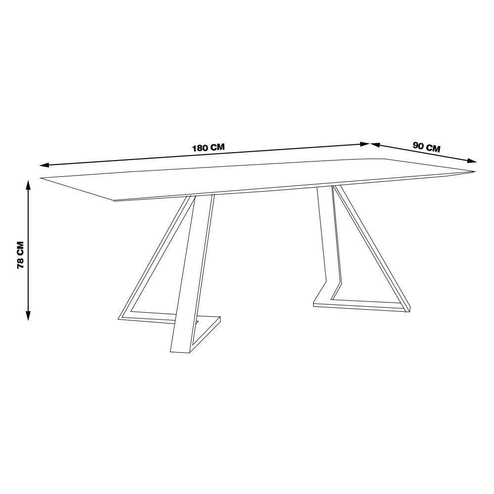 Mesa 6 Lugares 180cm Tampo De Vidro Efron Preto - 4