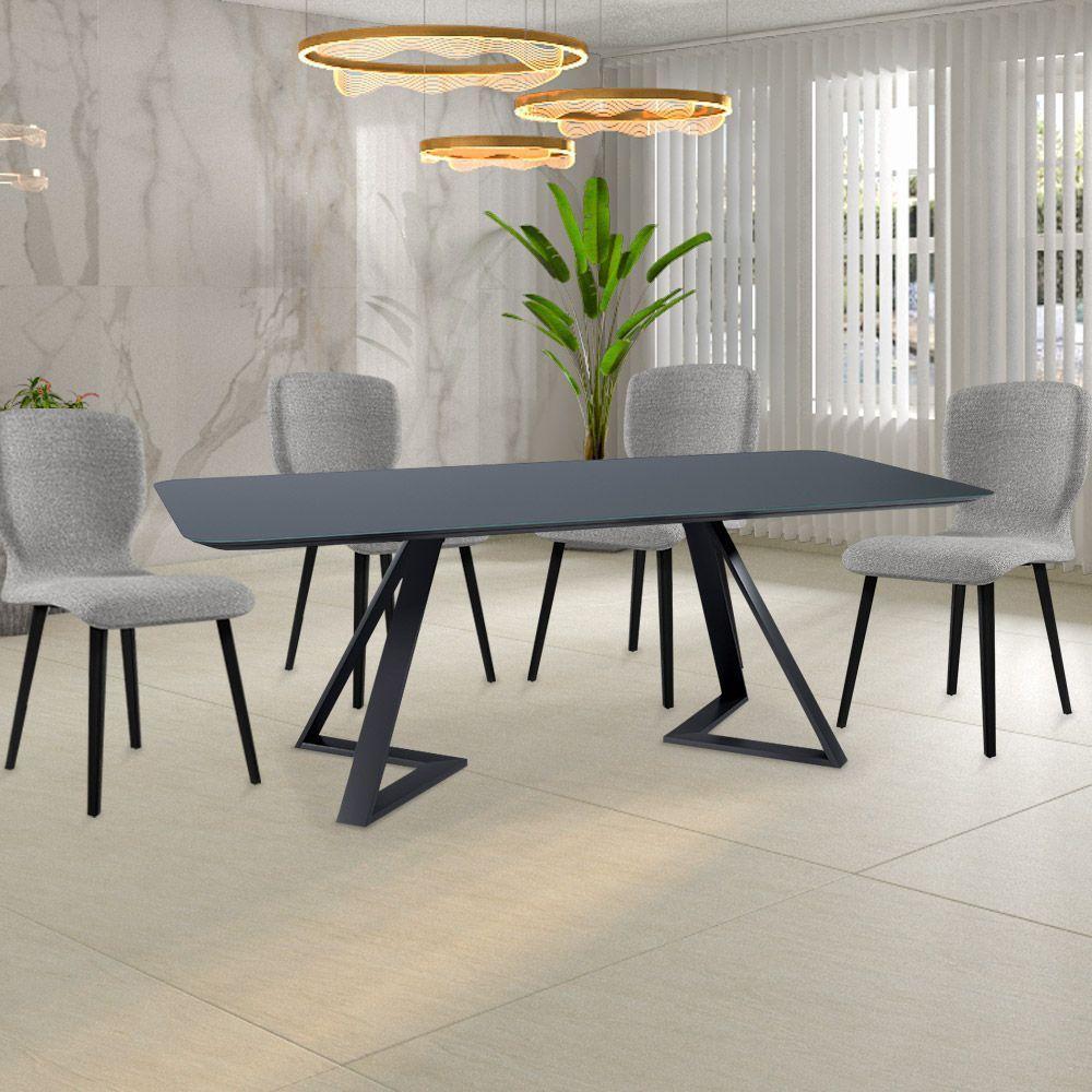 Mesa 6 Lugares 180cm Tampo De Vidro Efron Preto - 5
