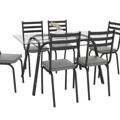 Mesa 6 Cadeiras Lotus 140cm Preto Platina