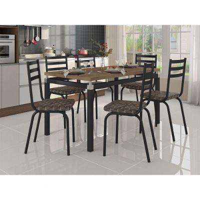 Mesa 6 Cadeiras Malva 136cm Nature Preto Mosaico
