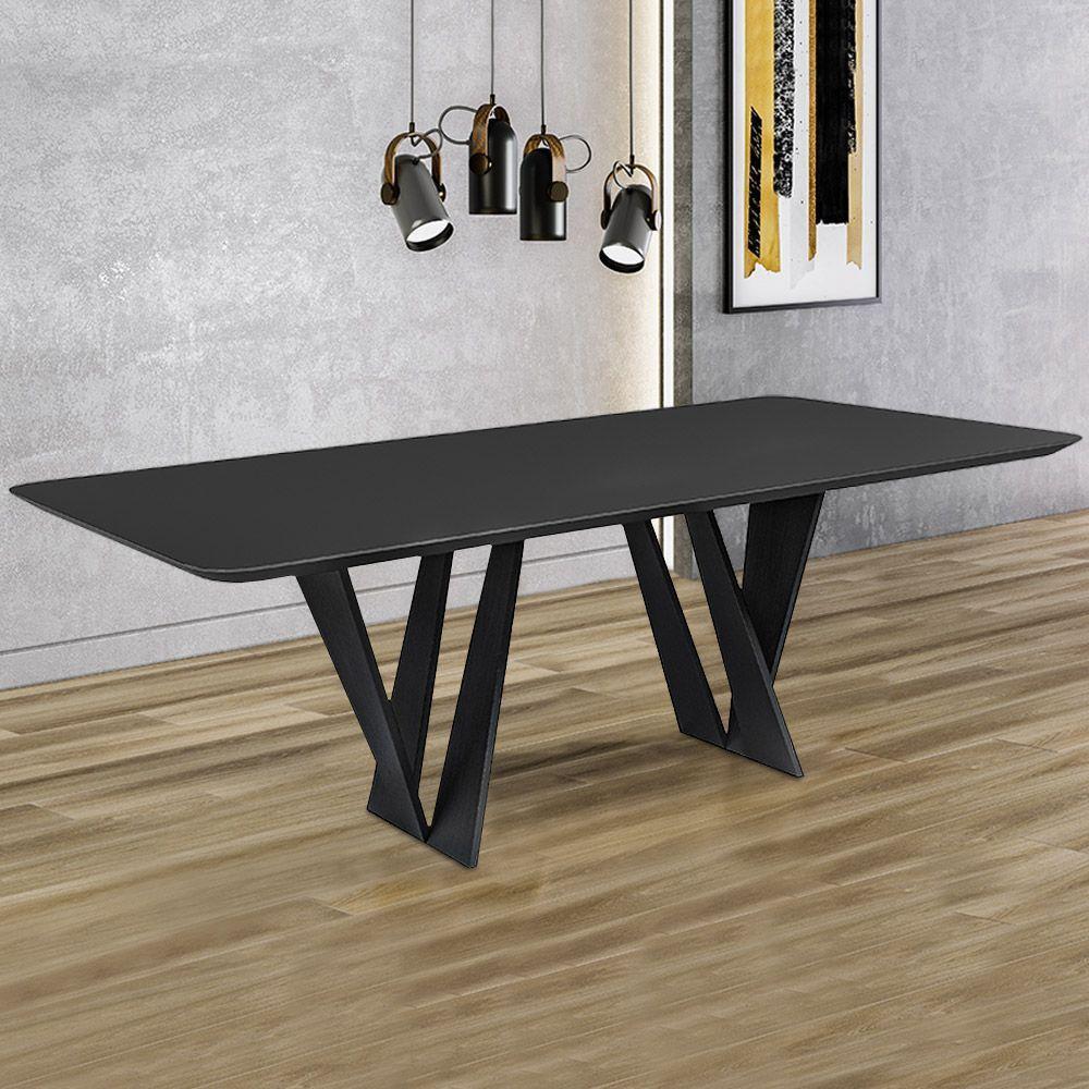 Mesa 8 Lugares 250cm Tampo Com Vidro Shuri Preto/ébano - 6