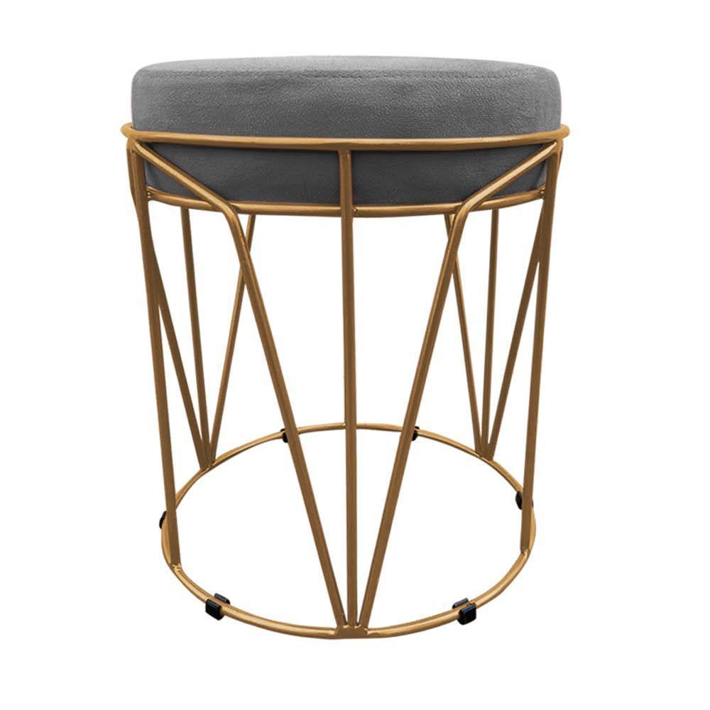 Puff Multiuso Com Mesa 2 Em 1 Suede Grafite Base Dourado - 2