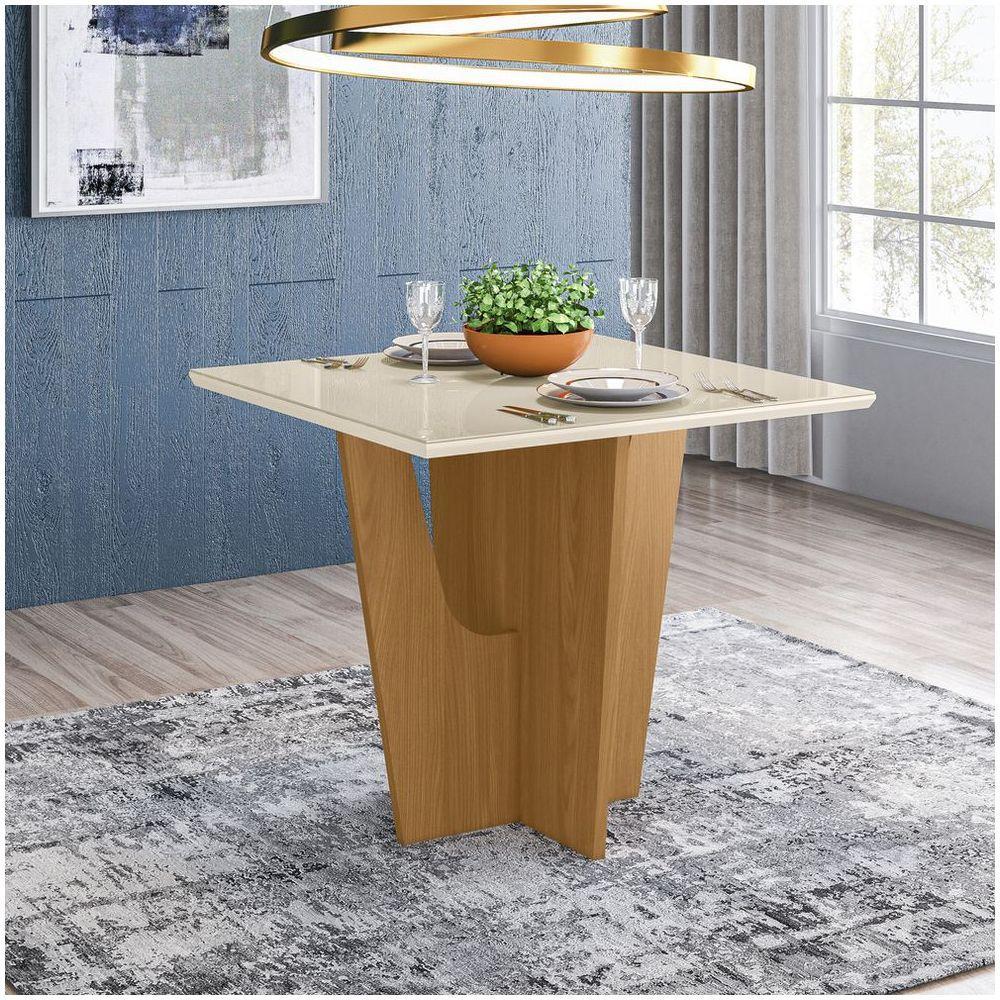 Mesa De Jantar /vidro Canto Reto 90cm Danielly Henn Nature Off White - 1