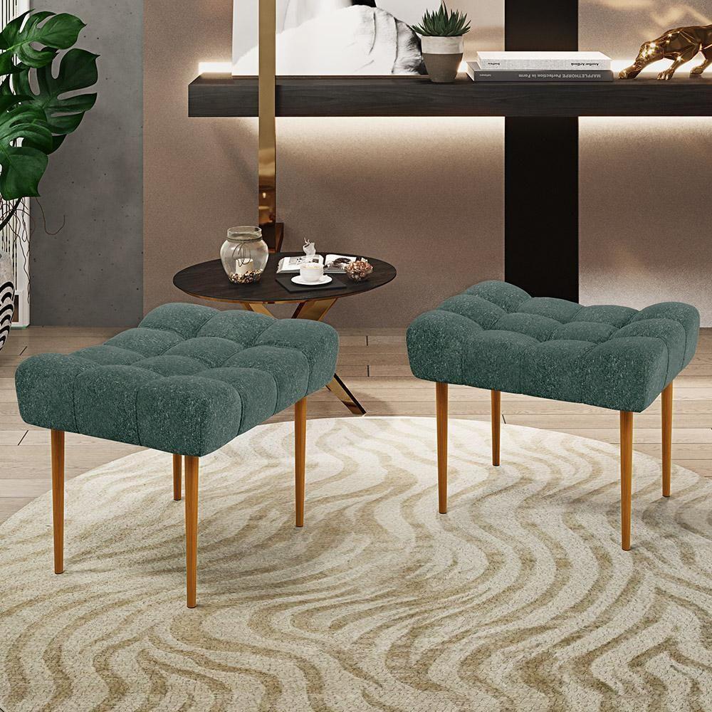 Puff Para Sala De Estar Requinte L02 Linho Verde Musgo - 7