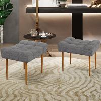 Puff Para Sala De Estar Requinte L02 Linho Cinza Escuro - 7