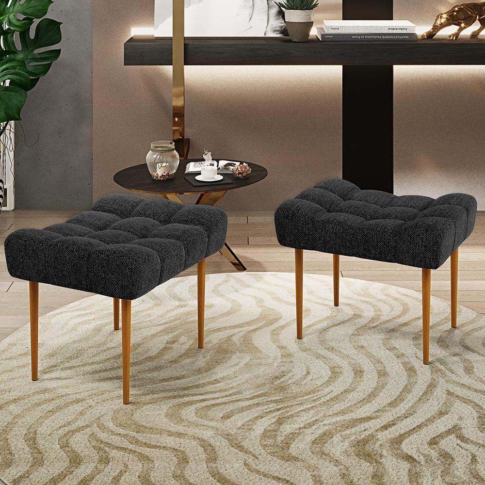 Puff Para Sala De Estar Requinte L02 Linho Chumbo - 7