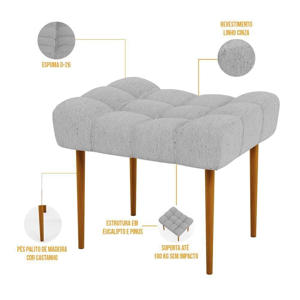 Puff Para Sala De Estar Requinte L02 Linho Cinza - 5