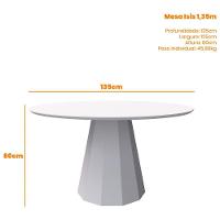 Mesa De Jantar 6 Lugares 1,35m Tampo Vidro Off White Preto