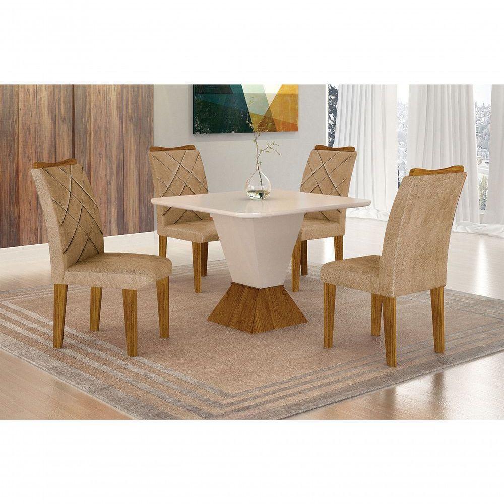 Mesa De Jantar 4 Lugares 90m Mdf/vidro Freijó/Off White - 2