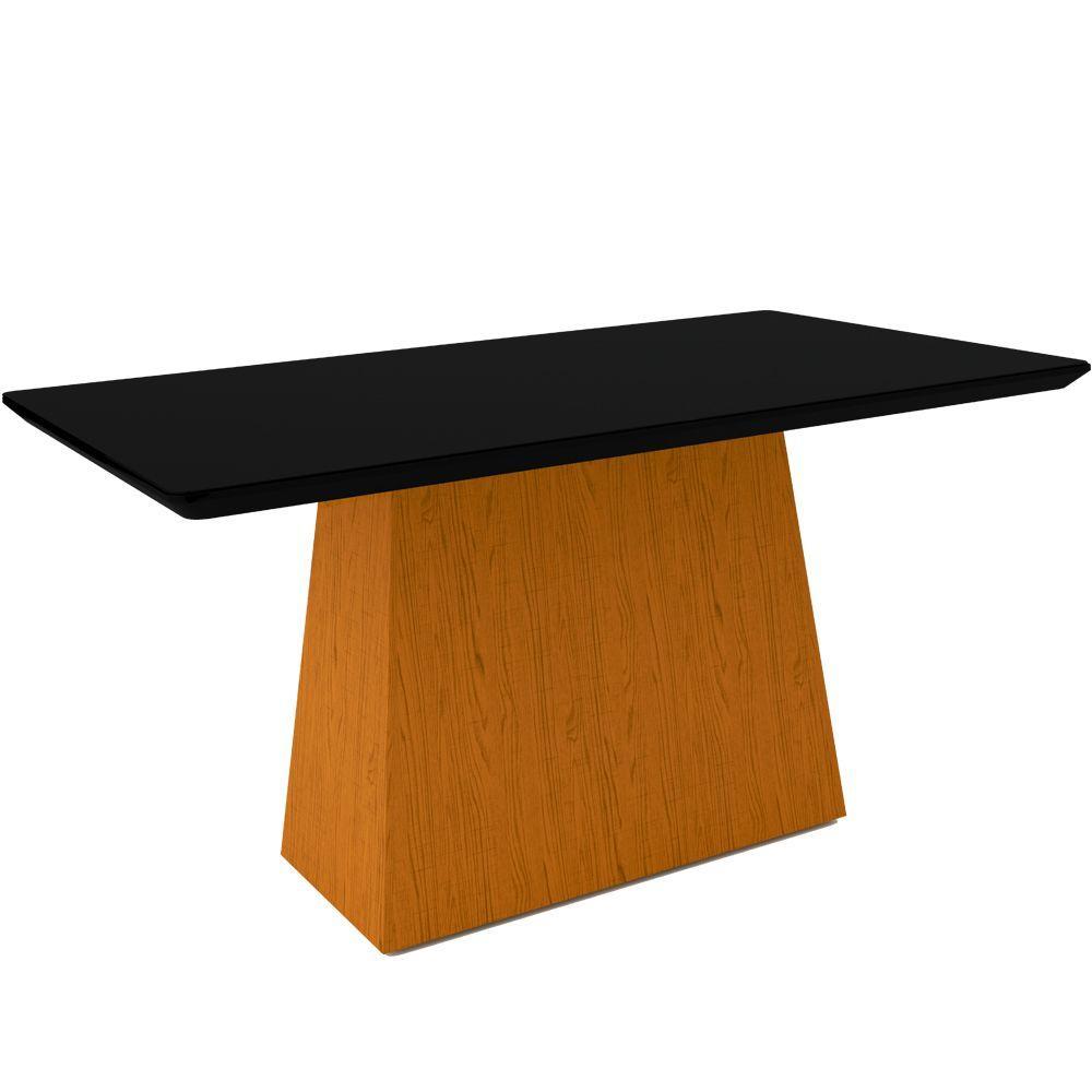 Mesa De Jantar 6 Lugares Tampo De Madeira Com Vidro 1,60cm - 1