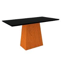 Mesa de Jantar 6 Lugares Tampo De Madeira Com Vidro 1,60m - 1