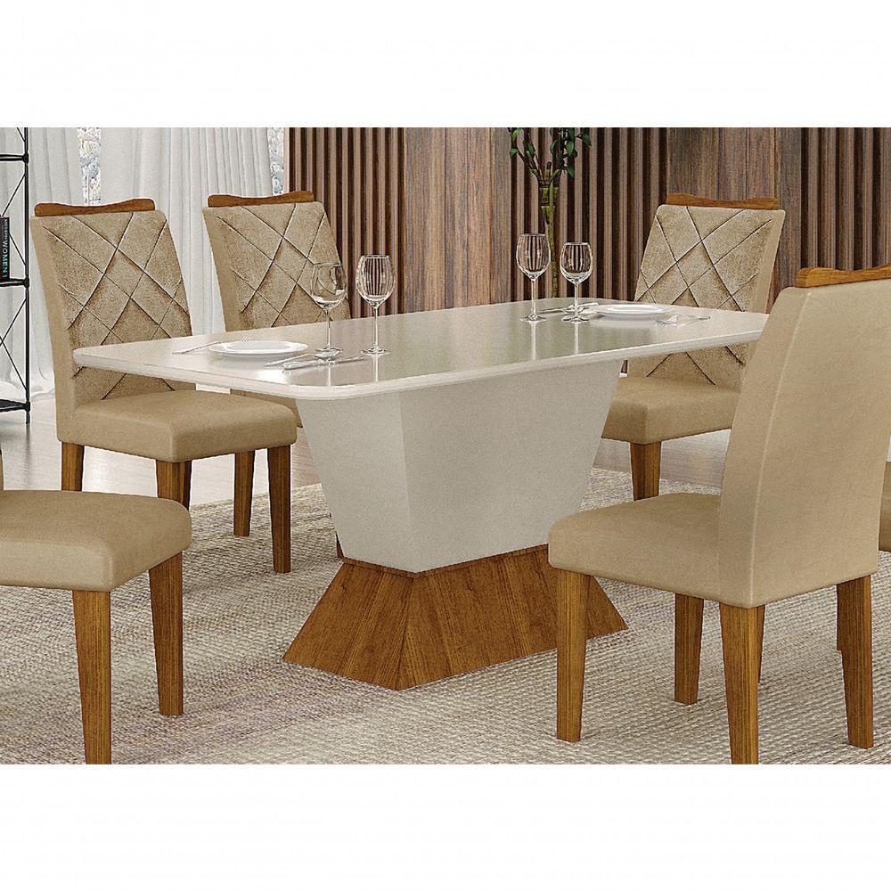 Mesa De Jantar 6 Lugares 1,80M Tampo Copo Mdf/Vidro Larissa - 2
