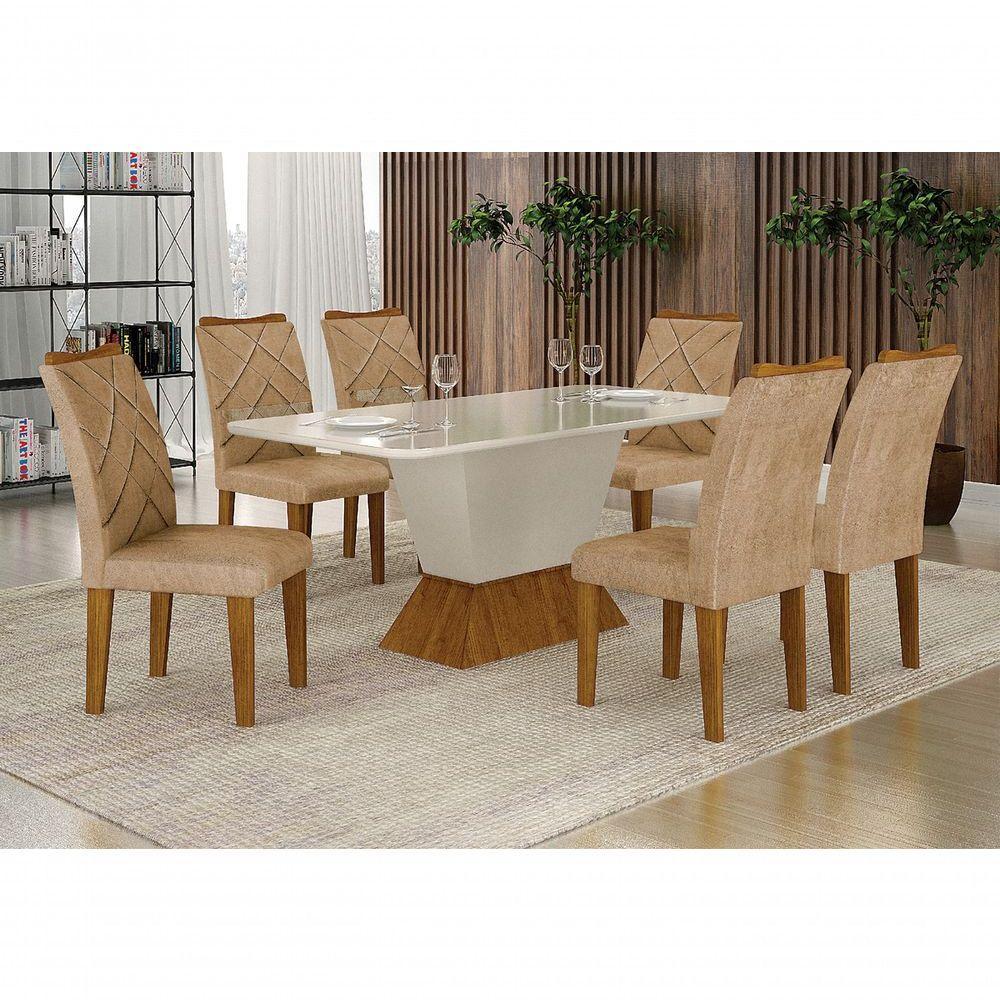 Mesa De Jantar 6 Lugares 1,80M Tampo Copo Mdf/Vidro Larissa - 2