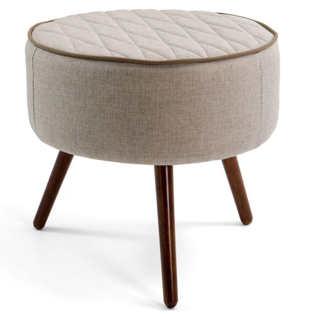 Puff Redondo Nina D02 Tressê Bege Pés Palito Rústico D-470 - 1