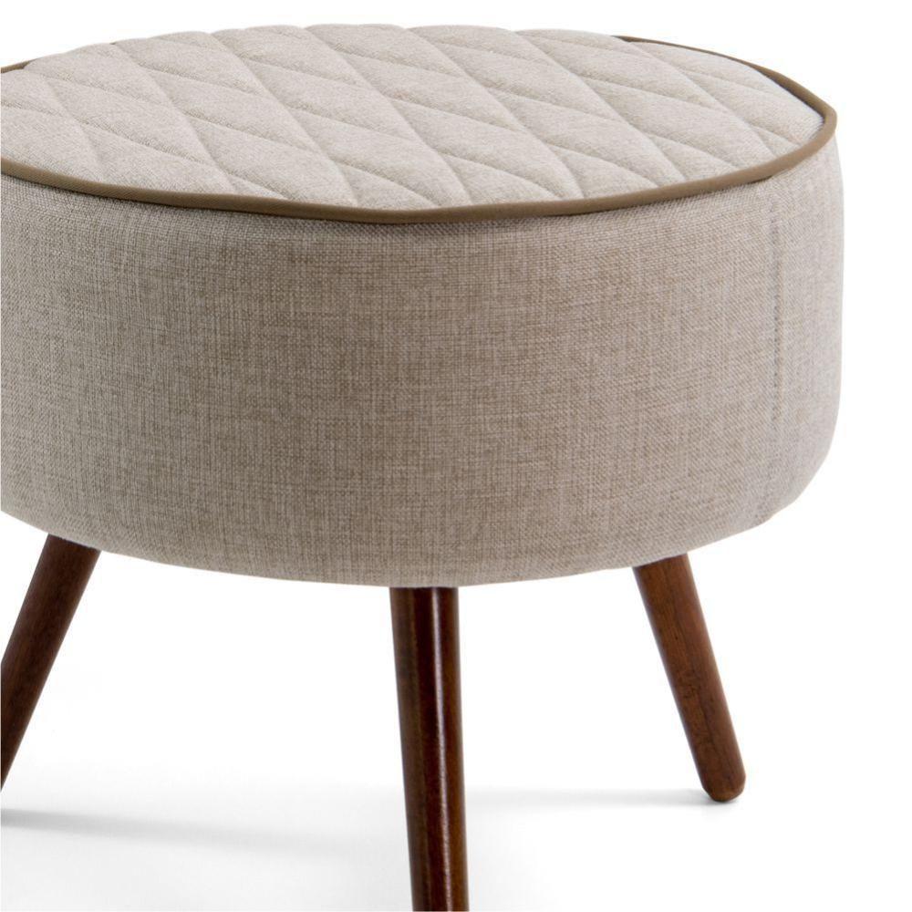 Puff Redondo Nina D02 Tressê Bege Pés Palito Rústico D-470 - 2