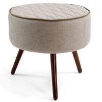 Puff Redondo Nina D02 Tressê Bege Pés Palito Rústico D-470 - 1