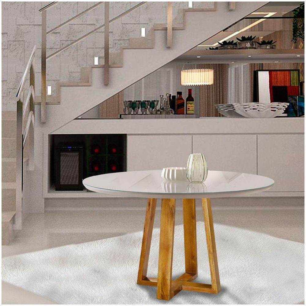 Mesa de Jantar Com Tampo de Vidro 120cm Mel com Off White - 1