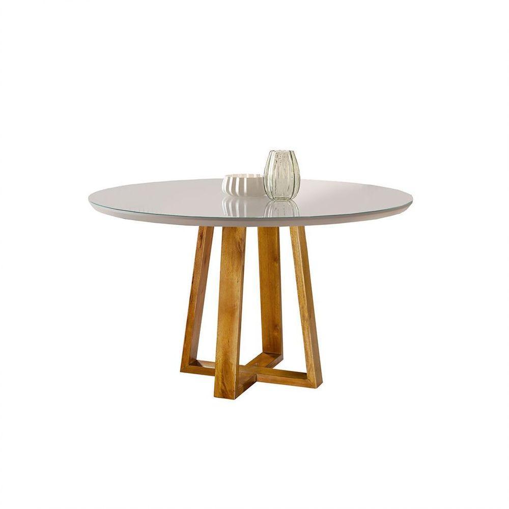 Mesa de Jantar Com Tampo de Vidro 120cm Mel com Off White - 3