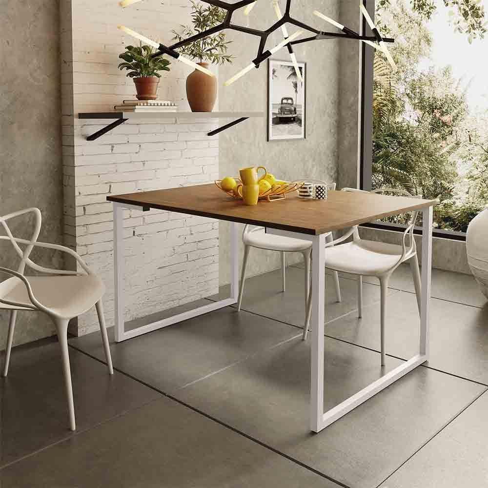 Mesa De Jantar Com Base De Ferro E Tampo De Mdf 120x80cm Branco Com Imbuia - 3