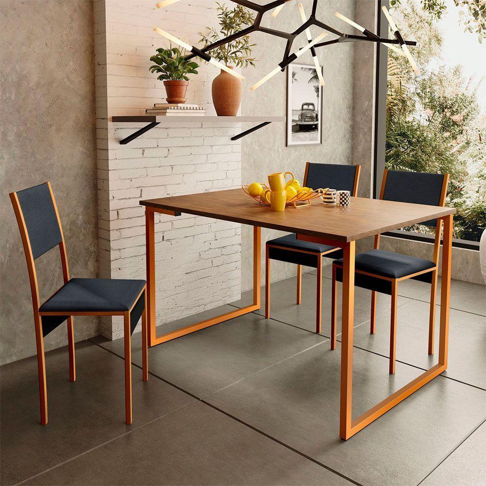 Mesa De Jantar Industrial Aço 4 Lugares 1,20x0,80 Klm Store Cobre Imbúia - 2