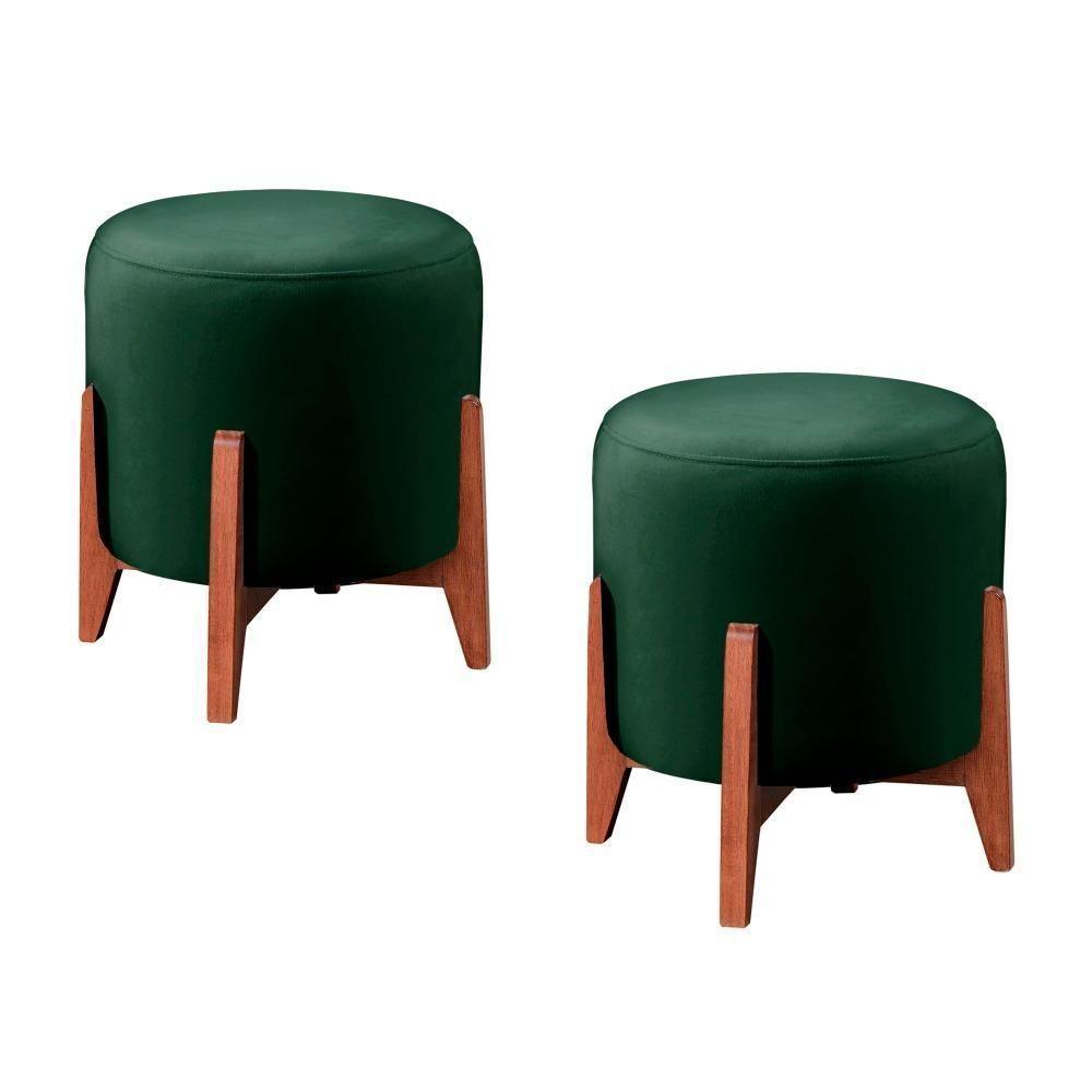 Conjunto - 2 Puffs Banqueta Thor Luxo Castellar Móbile Veludo Verde - 1