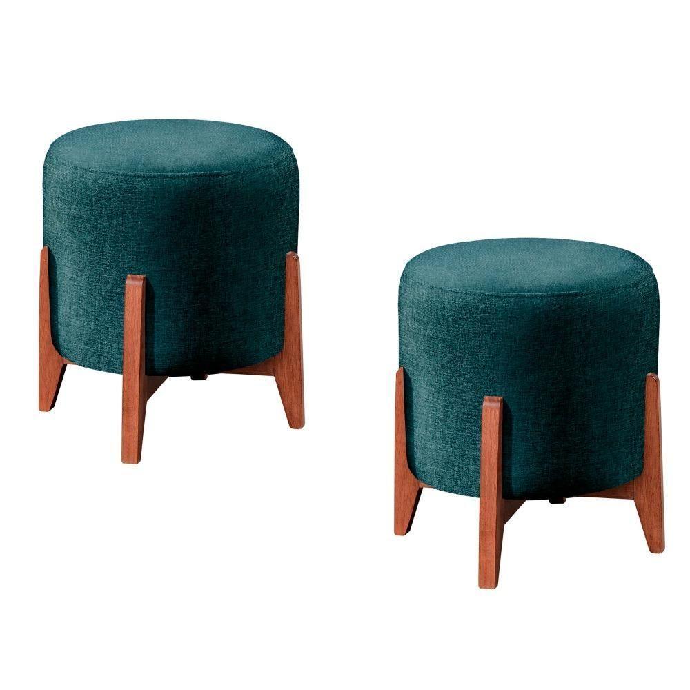 Conjunto - 2 Puffs Banqueta Thor Luxo Castellar Móbile Linho Azul - 1