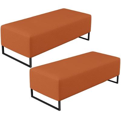 Kit 02 Puffs Decorativo Sala De Estar Bali W01 Base Ferro 120x50cm Tecido Terracota