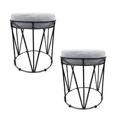 Kit 02 Puffs Multiuso Com Mesa 2 Em 1 Suede Base Preto Cinza