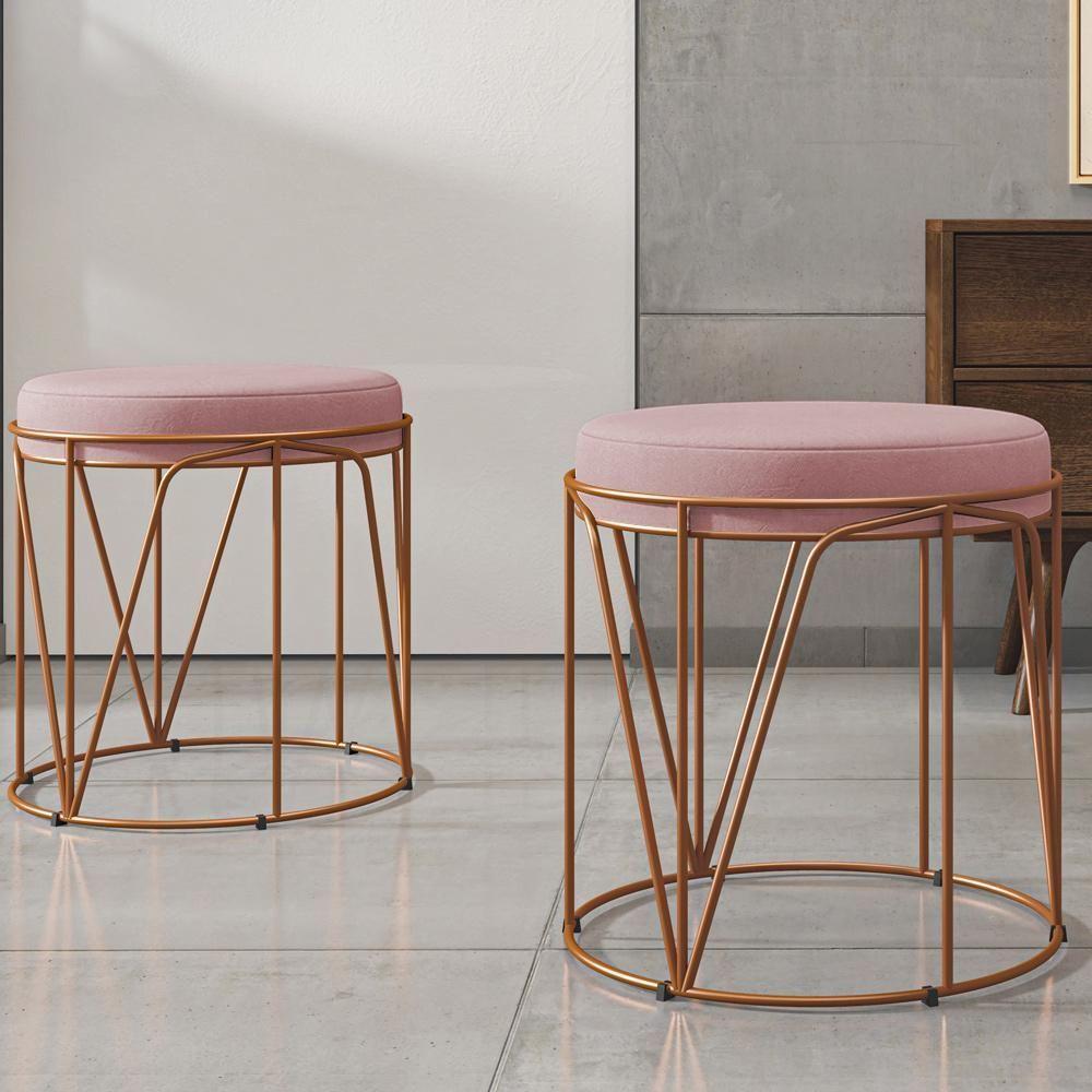 Kit 03 Puffs Decorativo Aramado Bronze Zaya L02 Suede Rosê - 5