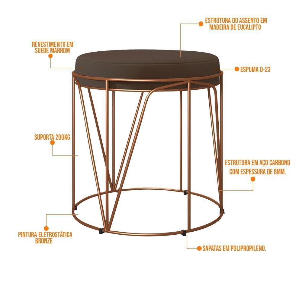 Kit 03 Puffs Decorativo Aramado Bronze Zaya L02 Suede Marrom - 3