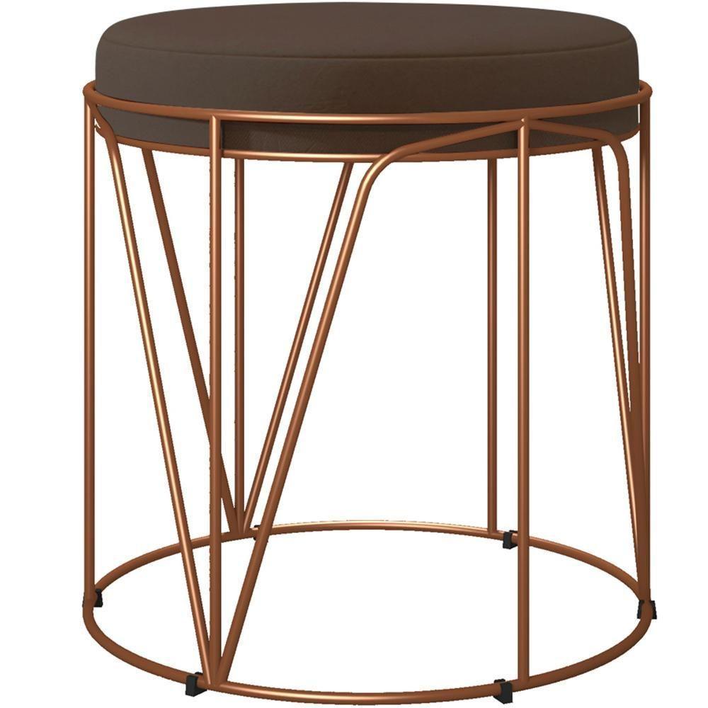 Kit 03 Puffs Decorativo Aramado Bronze Zaya L02 Suede Marrom - 4