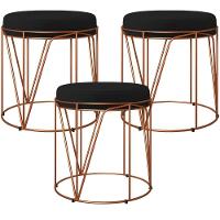 Kit 03 Puffs Decorativo Aramado Bronze Zaya L02 Corano Preto - 1