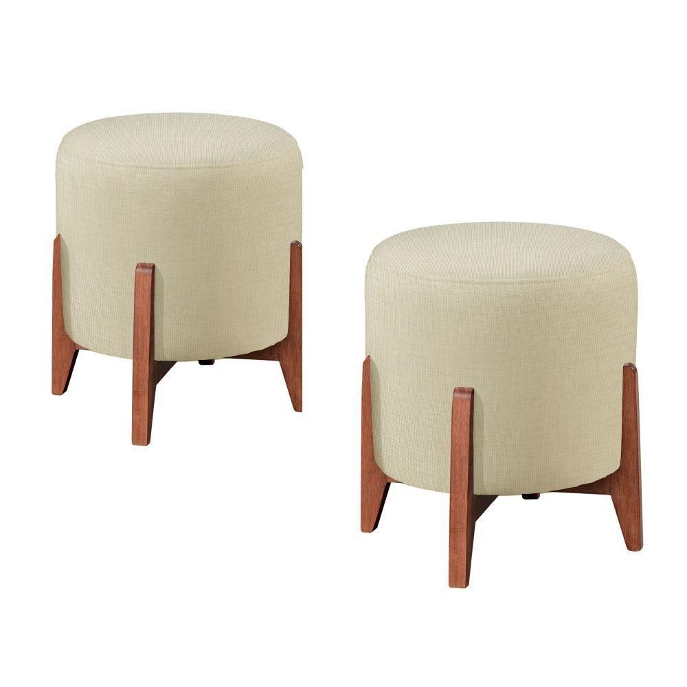 Conjunto - 2 Puffs Banqueta Thor Luxo Castellar Móbile Linho Bege Claro - 1