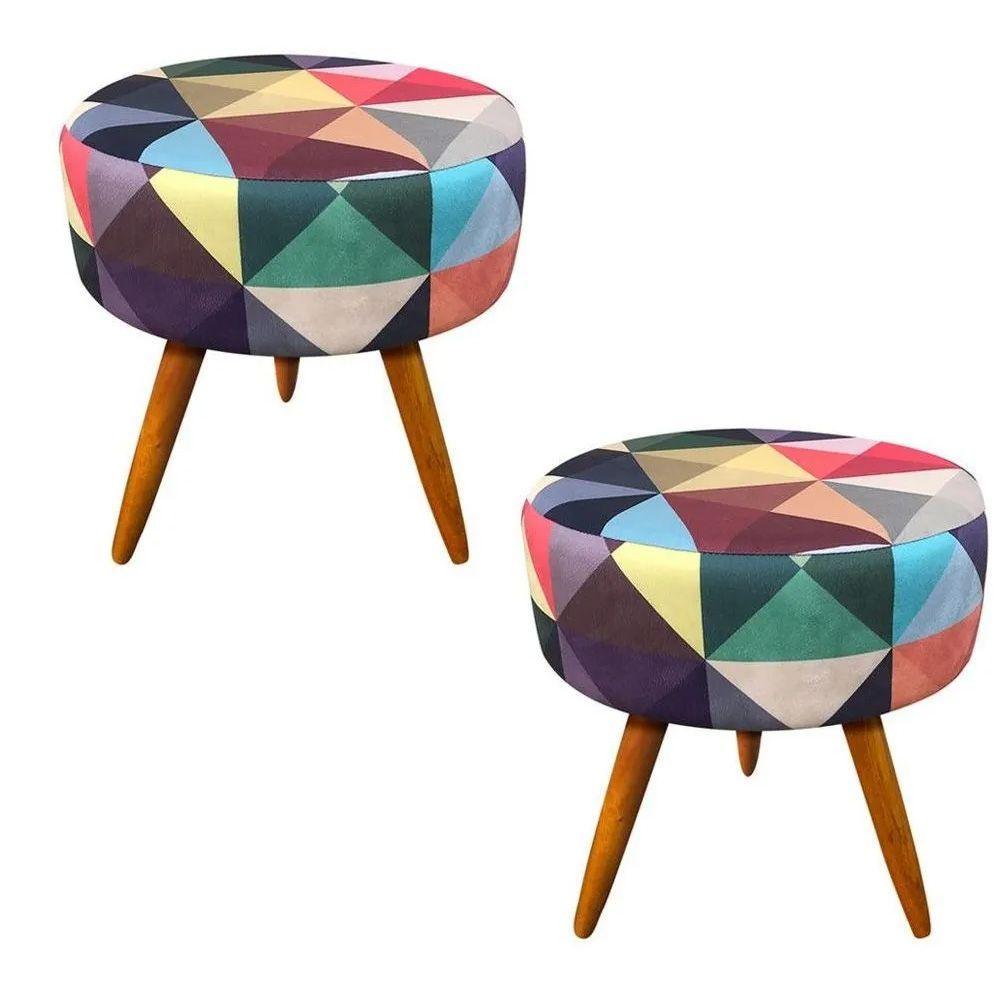 Kit 02 Puffs Redondo Lavínia Triângulo Sala Pês Palito - 1