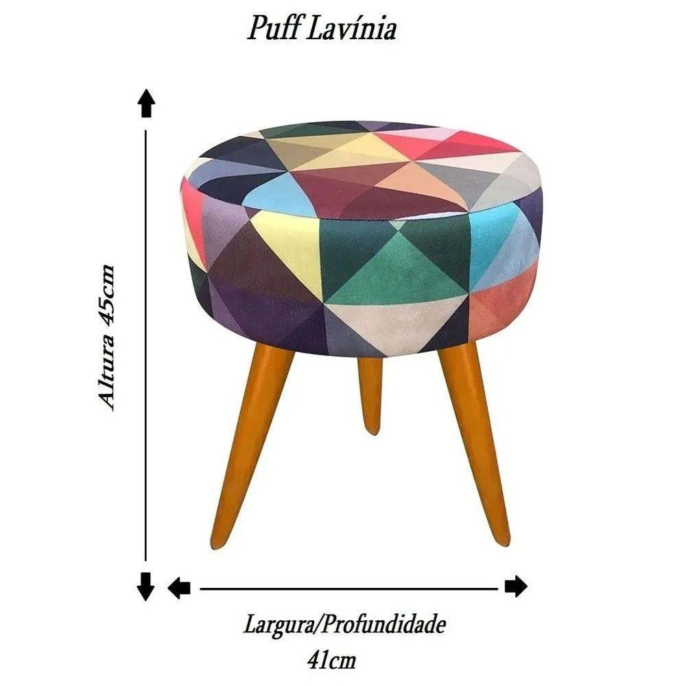 Kit 02 Puffs Redondo Lavínia Triângulo Sala Pês Palito - 4