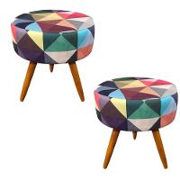 Kit 02 Puffs Redondo Lavínia Triângulo Sala Pês Palito - 1