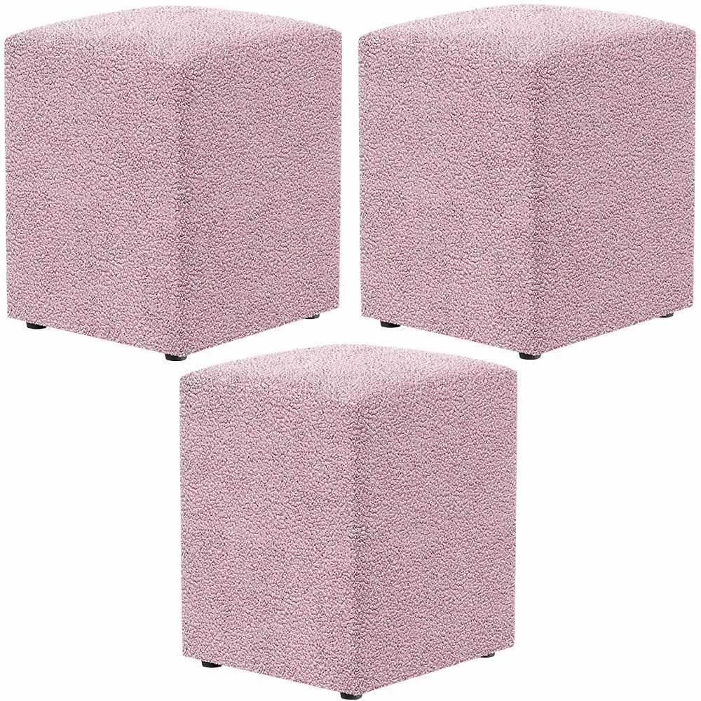 Kit 03 Puffs Quadrado Decorativo L02 Bouclê Rosê - 1