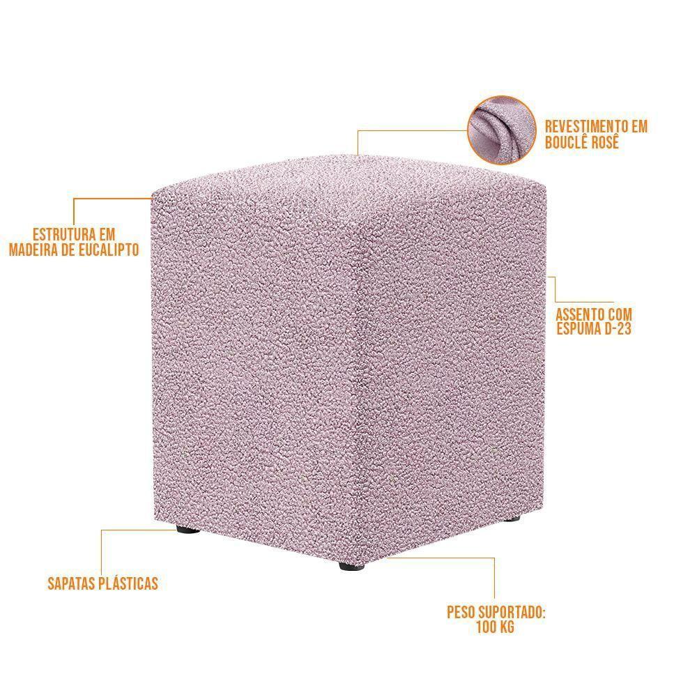 Kit 03 Puffs Quadrado Decorativo L02 Bouclê Rosê - 3