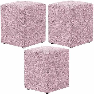 Kit 03 Puffs Quadrado Decorativo L02 Bouclê Rosê