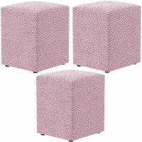Kit 03 Puffs Quadrado Decorativo L02 Bouclê Rosê - 1