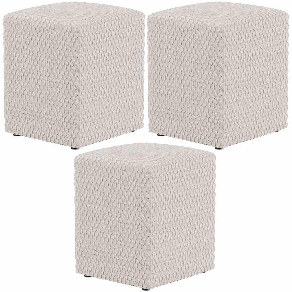 Kit 03 Puffs Quadrado Decorativo L02 Bouclê Cru - Lyam Decor - 1