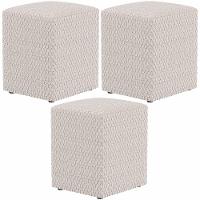 Kit 03 Puffs Quadrado Decorativo L02 Bouclê Cru - Lyam Decor - 1