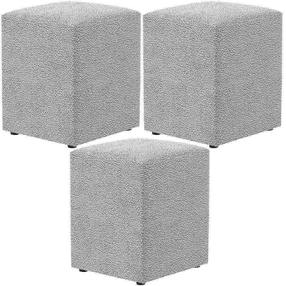 Kit 03 Puffs Quadrado Decorativo L02 Bouclê Cinza - 1