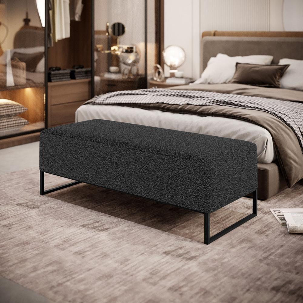 Kit 02 Puffs Decorativo Sala De Estar Bali W01 Base Ferro 120x50 Cm Bouclê Preto - 6