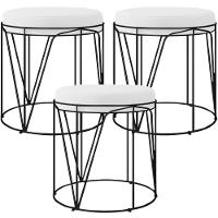 Kit 03 Puffs Decorativo Aramado Preto Zaya L02 Corano Branco - 1