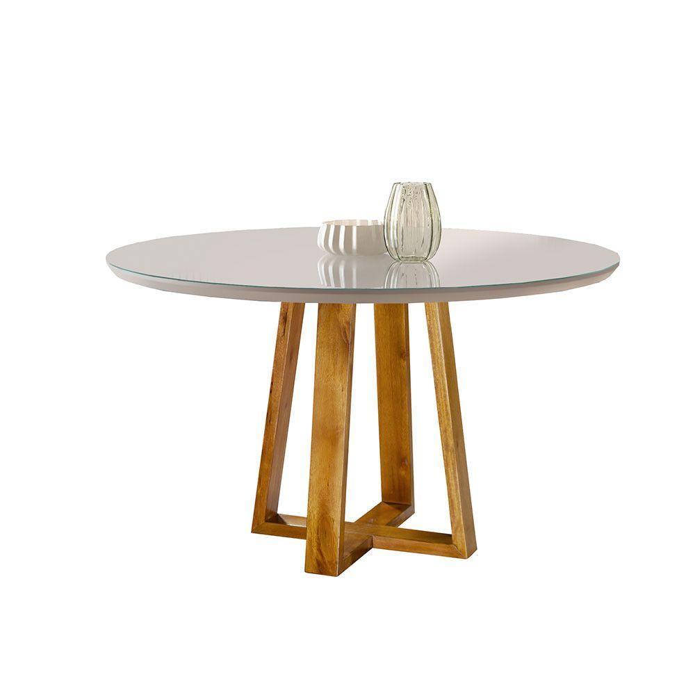 Mesa De Jantar Redonda Turquia Com Tampo De Vidro 120cm Móveis Mix Mel Com Off White - 4