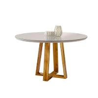 Mesa De Jantar Redonda Turquia Com Tampo De Vidro 120cm Móveis Mix Mel Com Off White - 13